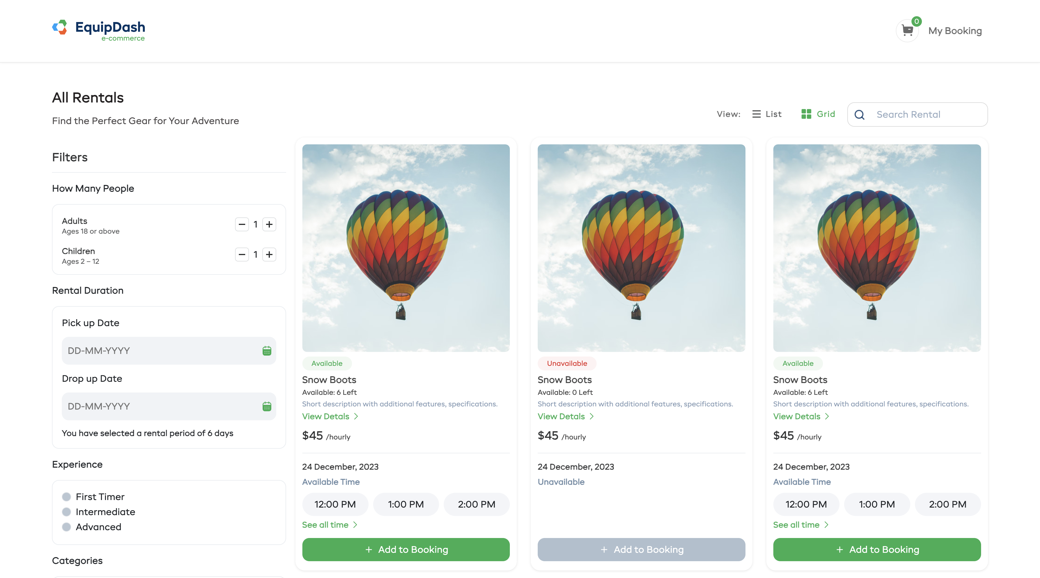 EquipDash — all rentals list view